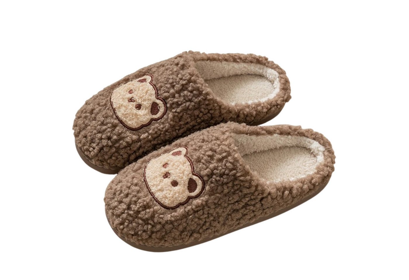 NEXORA Warme Damen Hausschuhe mit Bären-Motiv – weich, niedlich & gemütlich Plüsch Hausschuhe (Paar) niedliche Hausschuhe mit Teddy-Stick