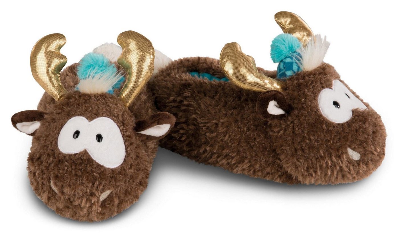 Nici Rentier Reny Heart Plüsch Hausschuhe Weihnachts Hausschuh mit goldenem Geweih