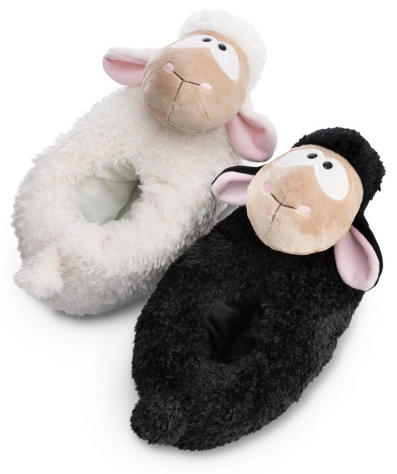 Nici SCHAF WOOL*Y GANG Plüsch Hausschuhe Pantoffel, ein Fuß schwarz, ein Fuß weiß