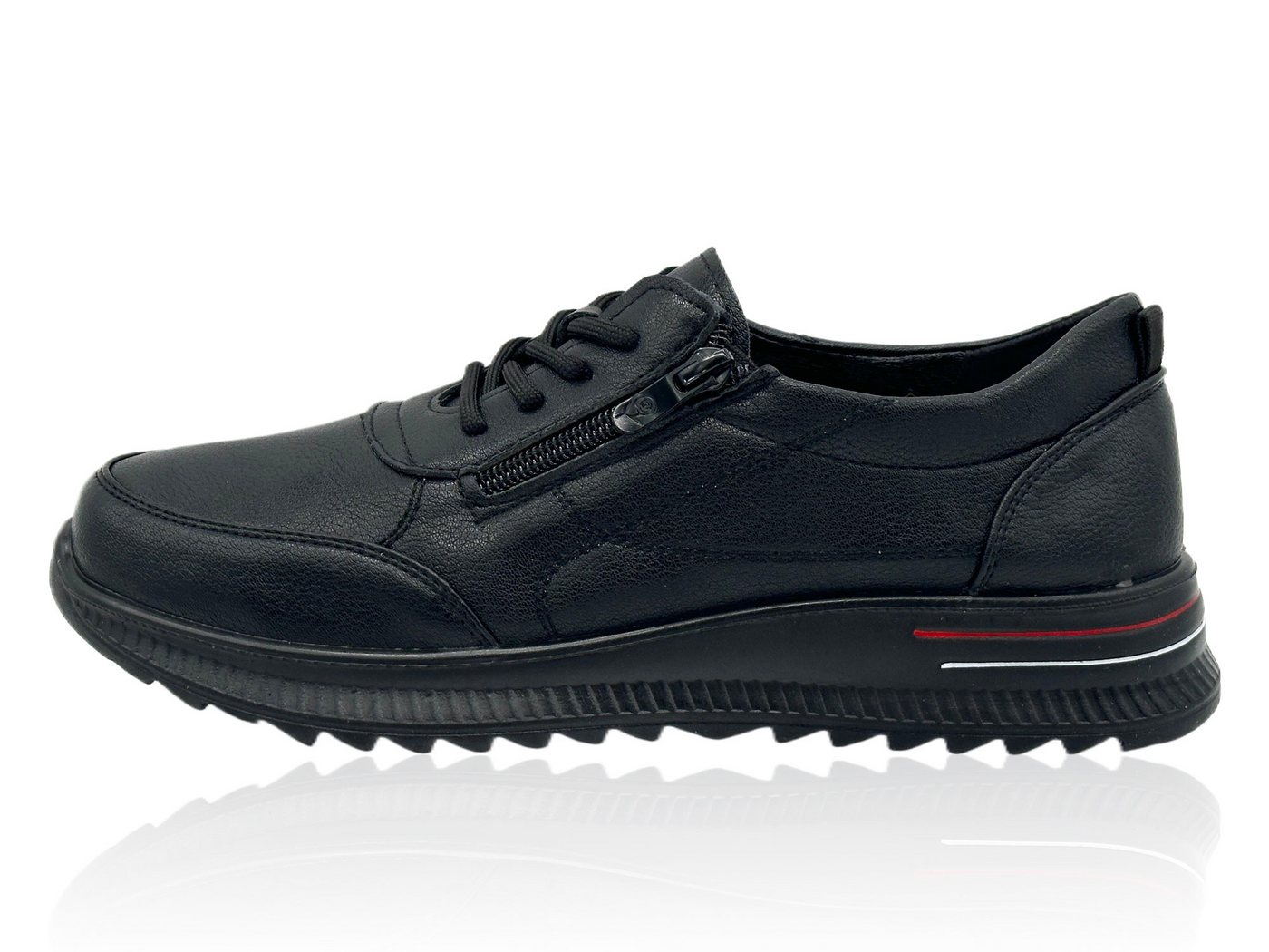 Nowaland Bequeme Damen Halbschuhe mit Reißverschluss und Schnürung Sneaker Leicht, bequem und rutschhemmend für den Alltag (schwarz)