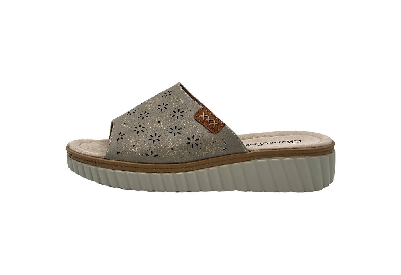 Nowaland Bequeme Damen-Pantoletten - luftdurchlässig & rutschfest Pantolette Blumenmuster, ergonomisch, Weich, rutschhemmend (beige)