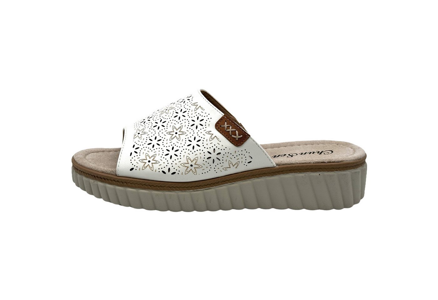 Nowaland Bequeme Damen-Pantoletten - luftdurchlässig & rutschfest Pantolette Blumenmuster, ergonomisch, Weich, rutschhemmend (weiß)