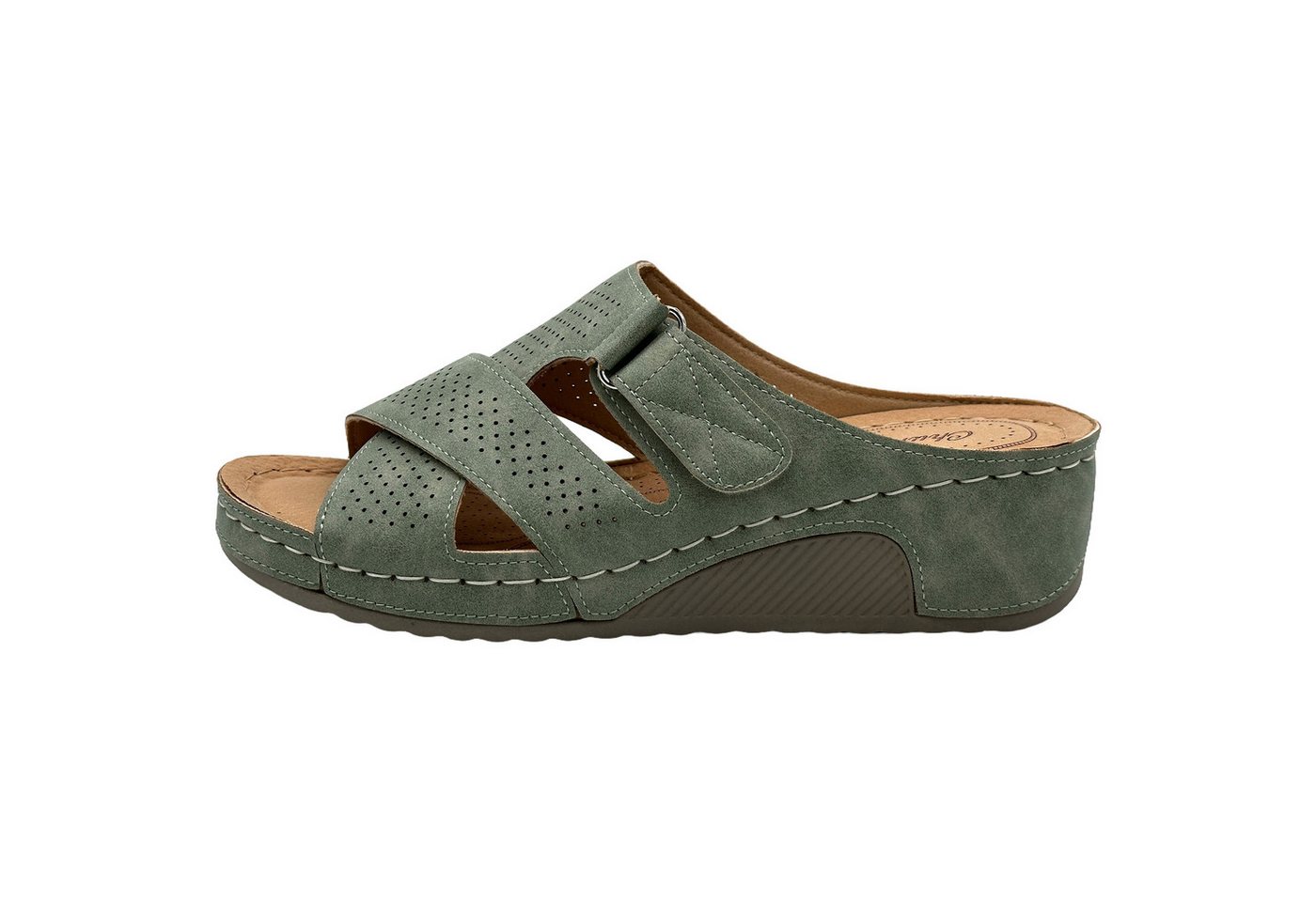 Nowaland Bequeme Damen-Pantoletten mit verstellbarem Riemen und Keilabsatz Pantolette atmungsaktiv, weiche Innensohle, ideal für Alltag & Komfort (grün)