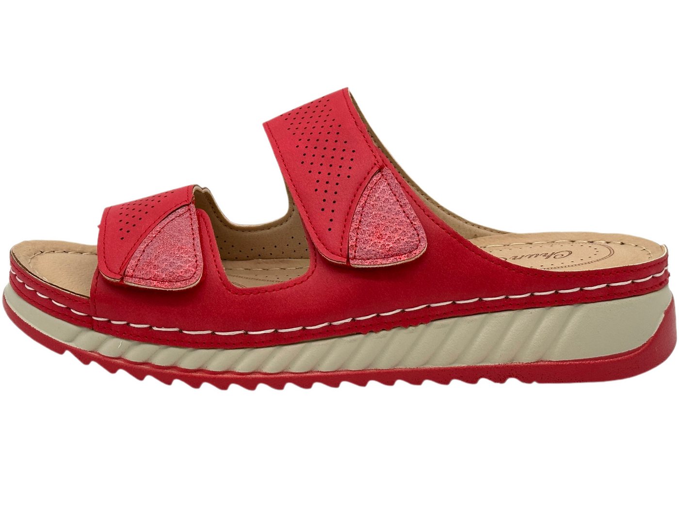 Nowaland Bequeme Damen-Pantoletten mit verstellbarem Riemen und Keilabsatz Pantolette atmungsaktiv, weiche Innensohle, ideal für Alltag & Komfort (rot)