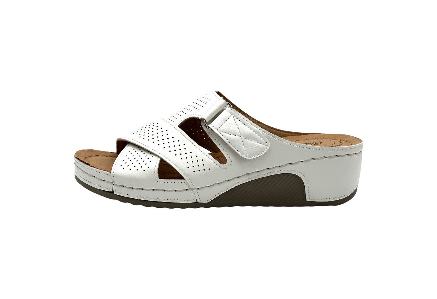 Nowaland Bequeme Damen-Pantoletten mit verstellbarem Riemen und Keilabsatz Pantolette atmungsaktiv, weiche Innensohle, ideal für Alltag & Komfort (weiß)