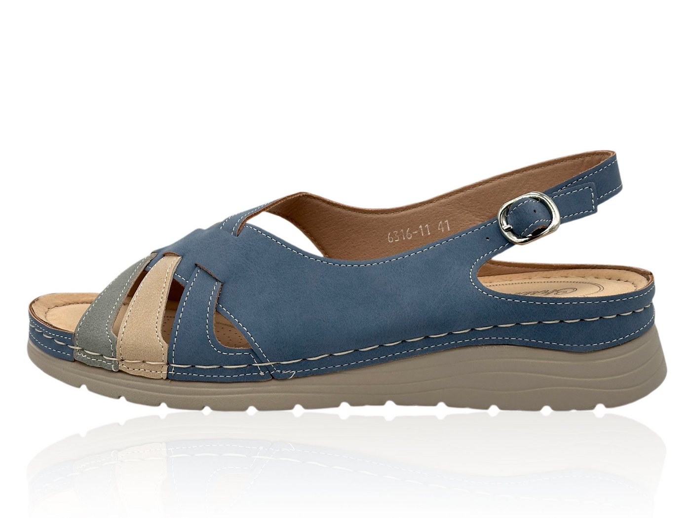 Nowaland Bequeme Damen Sandalen mit Fersenriemen Riemchensandale Stabiler Halt, weich gepolstert, flexibel und leicht (blau/grau)