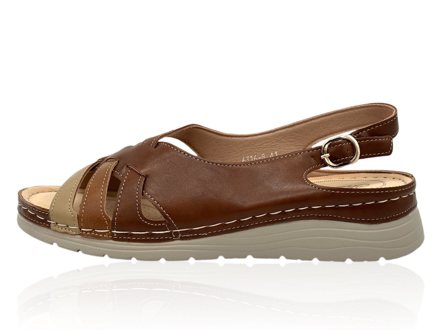 Nowaland Bequeme Damen Sandalen mit Fersenriemen Riemchensandale Stabiler Halt, weich gepolstert, flexibel und leicht (braun/grün)