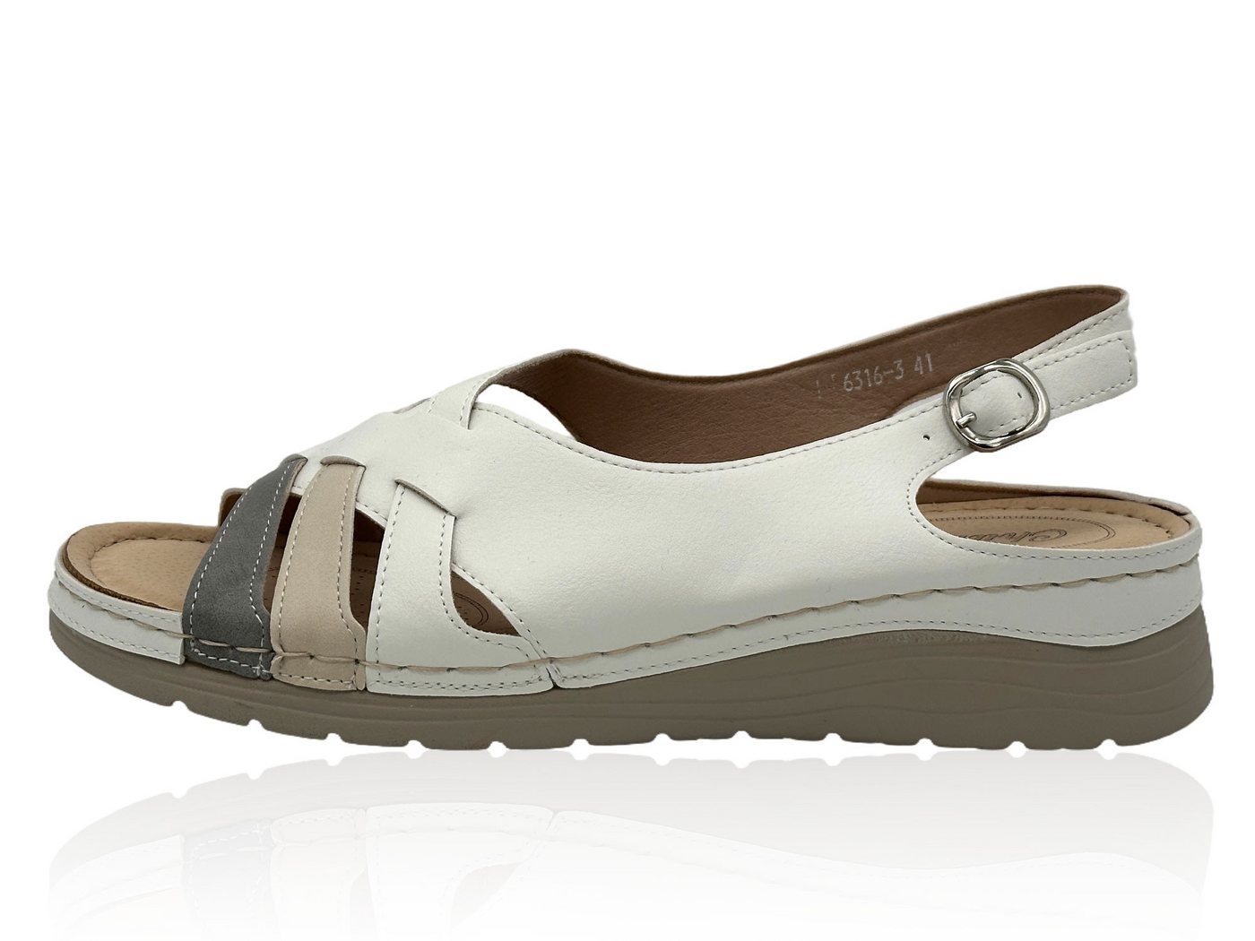 Nowaland Bequeme Damen Sandalen mit Fersenriemen Riemchensandale Stabiler Halt, weich gepolstert, flexibel und leicht (grau/weiß)