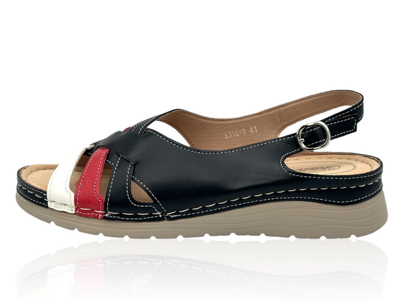 Nowaland Bequeme Damen Sandalen mit Fersenriemen Riemchensandale Stabiler Halt, weich gepolstert, flexibel und leicht (schwarz/weiß)