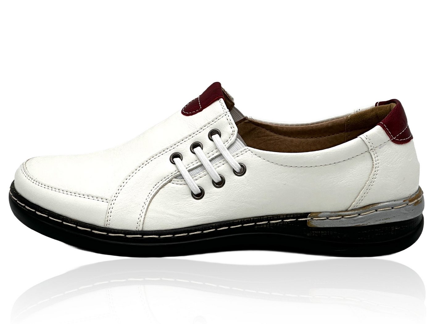 Nowaland Bequeme Damen-Slipper Mokassin Leicht, atmungsaktiv und komfortabel (rot/weiß)