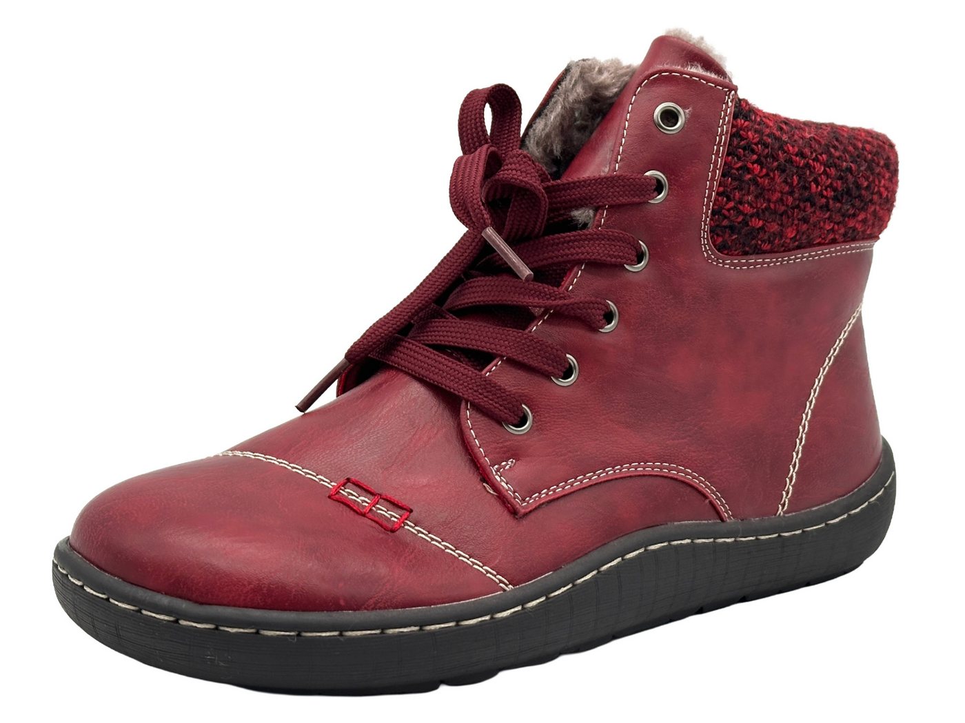 Nowaland Bequeme Damen Winterstiefeletten mit Reißverschluss Winterstiefelette Dekorative Schnürung, wärmendes Innenfutter und flexible Laufsohle