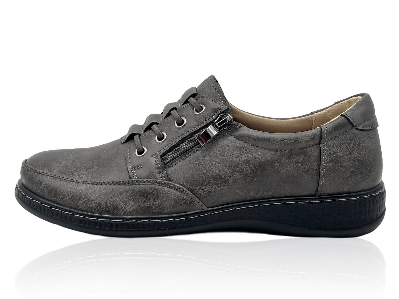 Nowaland Bequeme Slip-on Damen-Halbschuhe mit seitlichem Reißverschluss Slipper Bequeme Passform, leichtes Tragegefühl und unkompliziertes Anziehen (grau)