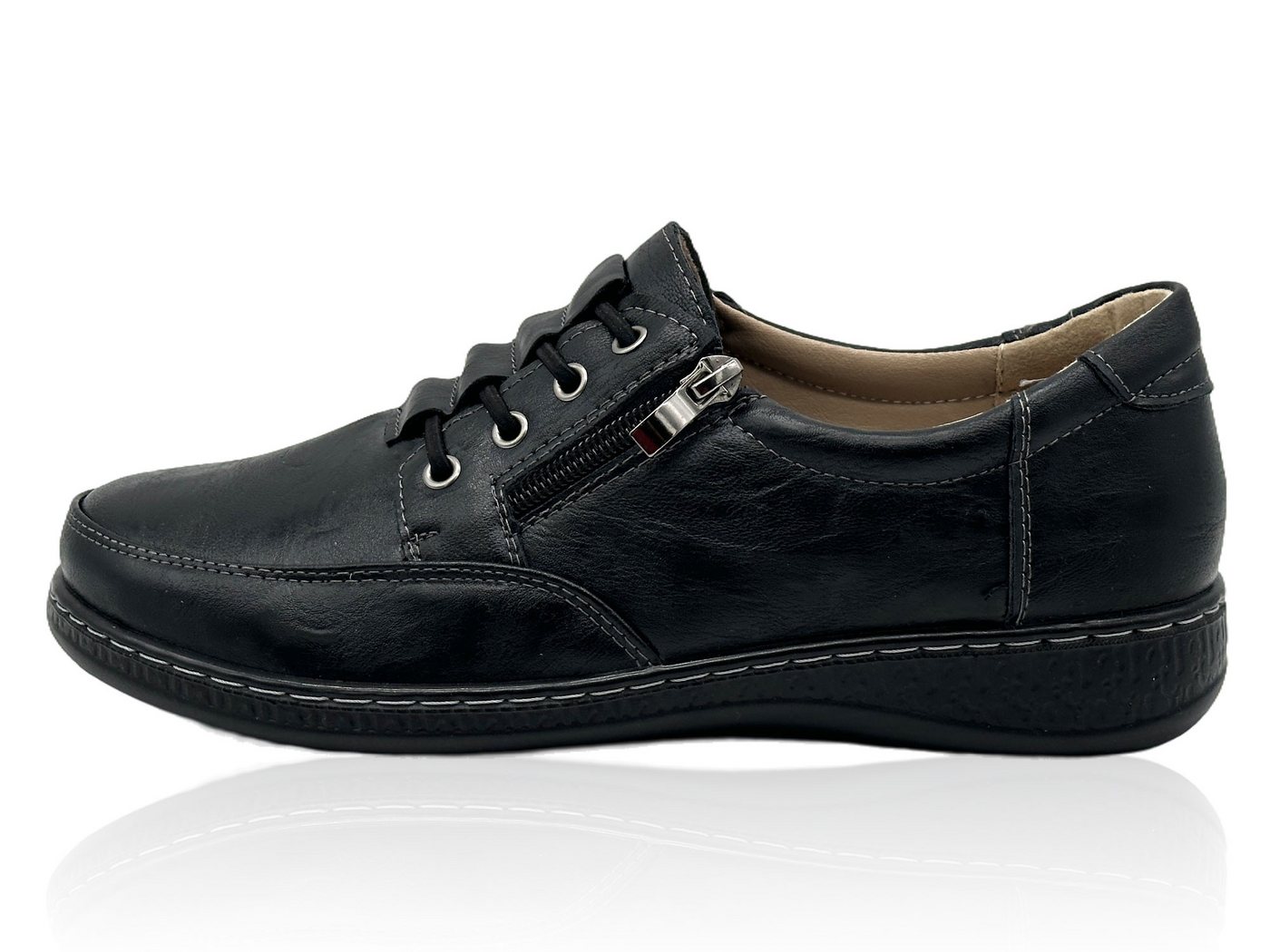 Nowaland Bequeme Slip-on Damen-Halbschuhe mit seitlichem Reißverschluss Slipper Bequeme Passform, leichtes Tragegefühl und unkompliziertes Anziehen (schwarz)