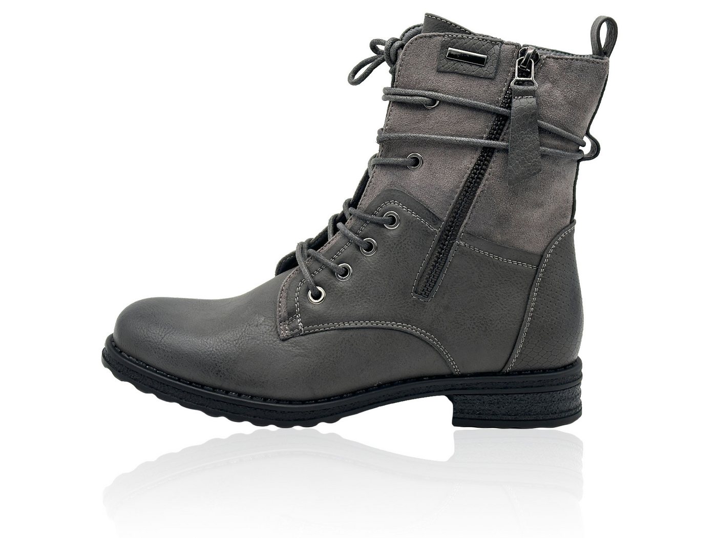 Nowaland Casual Damen Boots mit Warmfutter und Reißverschluss Stiefelette Dekorative Schnürung und kuscheliges Warmfutter