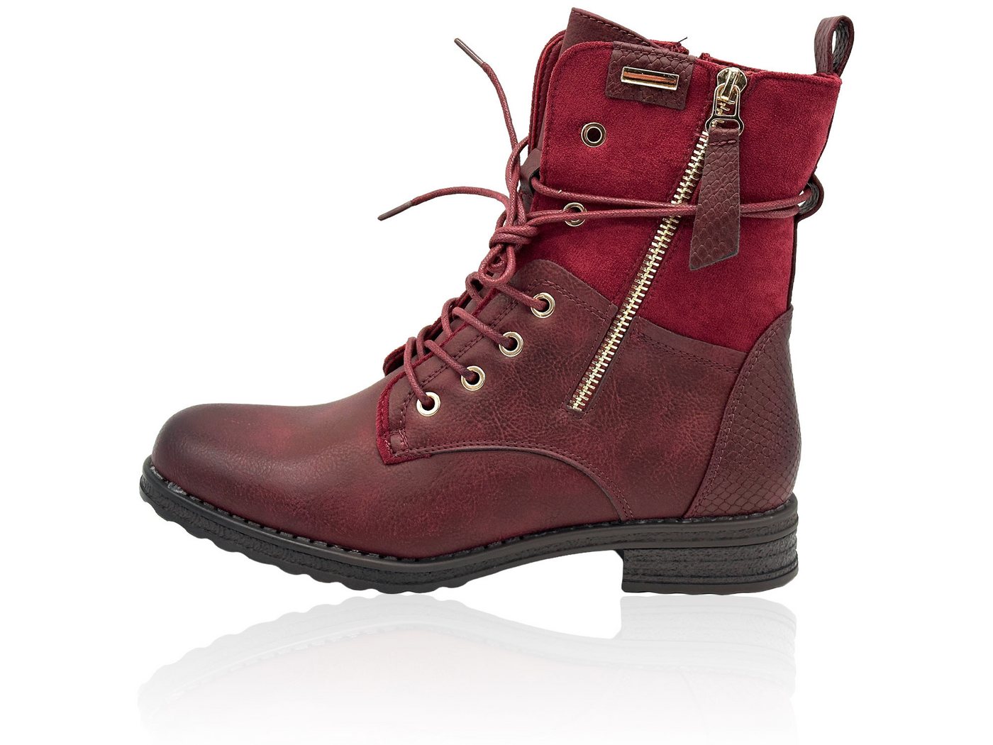 Nowaland Casual Damen Boots mit Warmfutter und Reißverschluss Stiefelette Dekorative Schnürung und kuscheliges Warmfutter