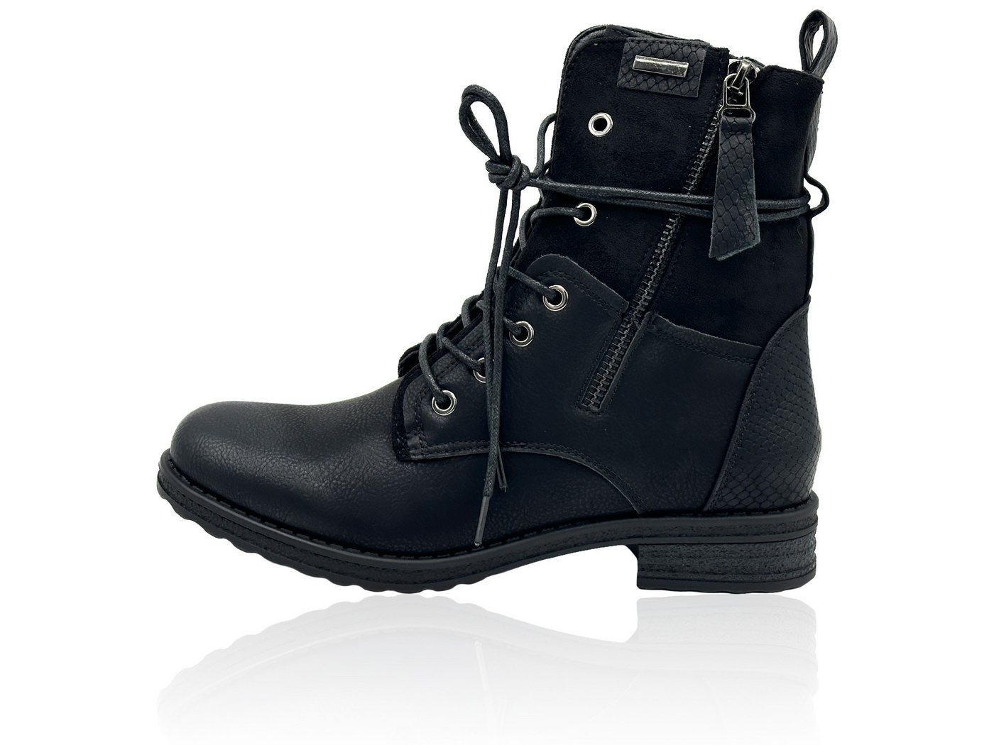 Nowaland Casual Damen Boots mit Warmfutter und Reißverschluss Stiefelette Dekorative Schnürung und kuscheliges Warmfutter