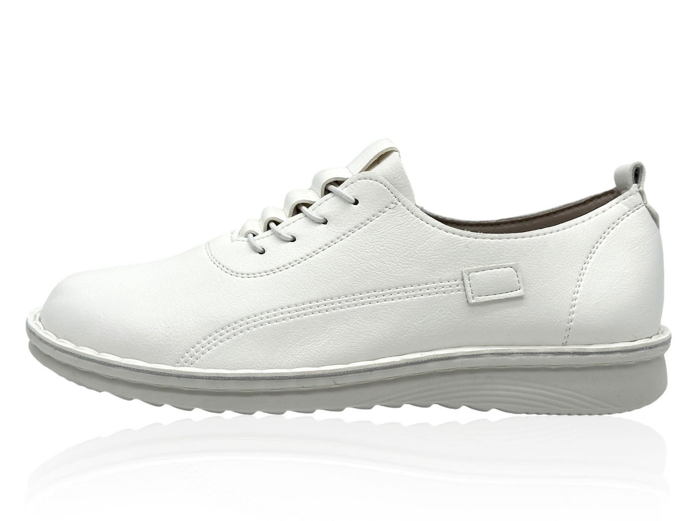 Nowaland Damen bequeme Schnürschuhe mit besonders weichem Tragegefühl Mokassin Besonders weiches Obermaterial und flexible Laufsohle (weiß)