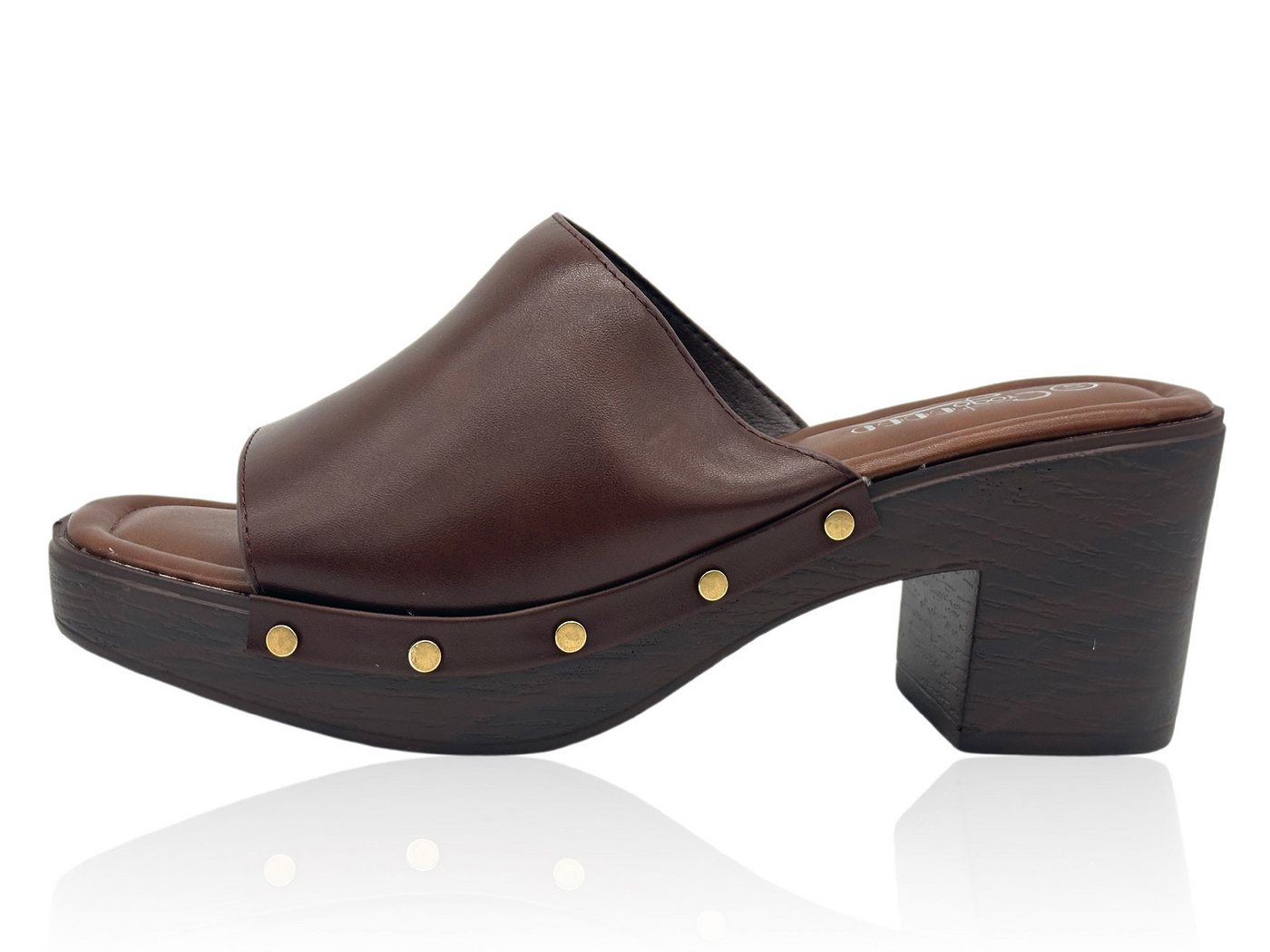 Nowaland Damen Clogs – Bequeme Pantoletten mit Blockabsatz Pantolette Modisches Design, stabiler Absatz, bequem & sommerlich (braun)