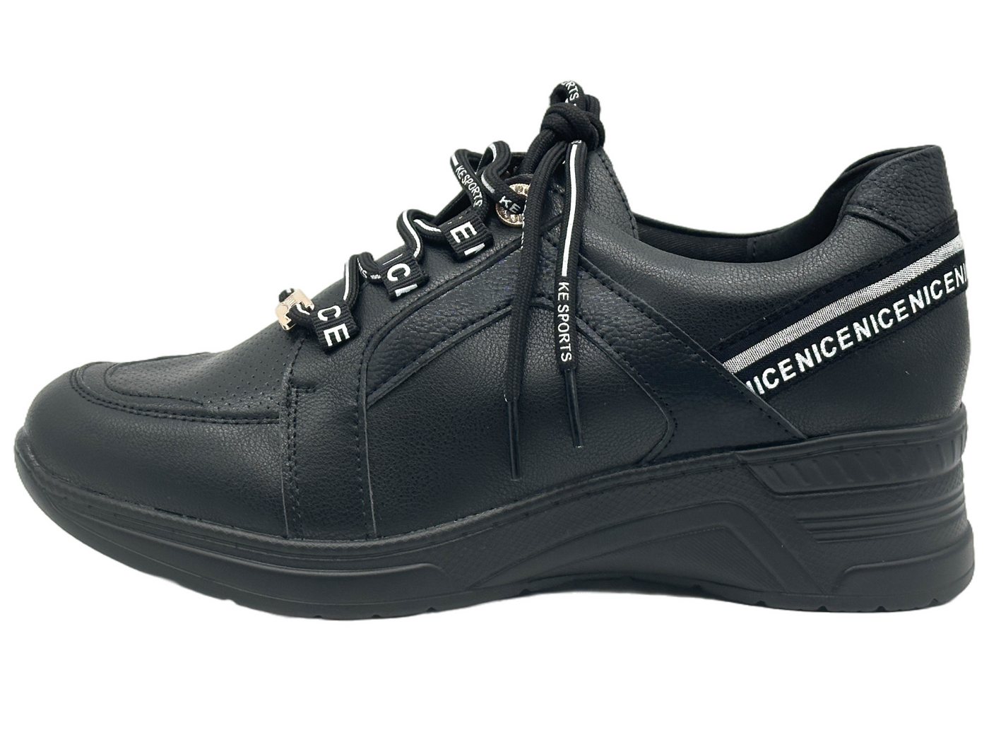 Nowaland Damen Freizeitschuhe Leichter Plateau-Schuh Sneaker Leicht, Pflegeleicht, Komfortabel (schwarz)