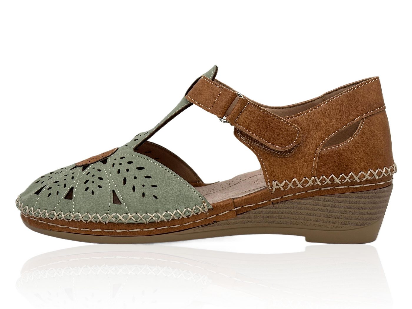 Nowaland Damen Komfort Sandalen mit Klettverschluss und Keilabsatz Sandale Atmungsaktiv, weich gepolstert, flexible Laufsohle