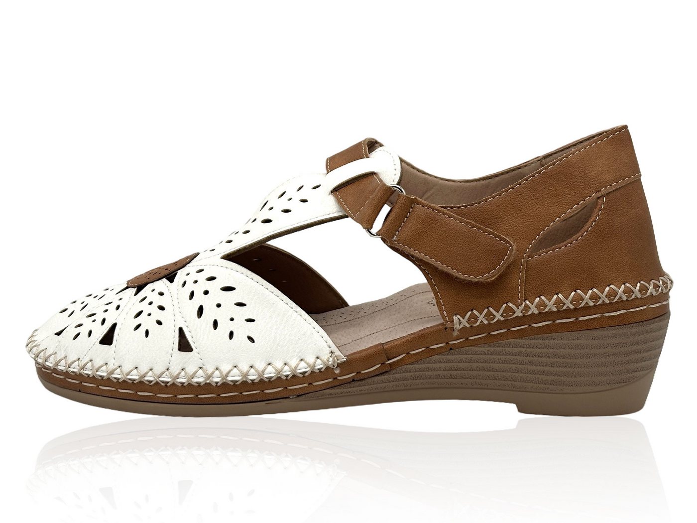 Nowaland Damen Komfort Sandalen mit Klettverschluss und Keilabsatz Sandale Atmungsaktiv, weich gepolstert, flexible Laufsohle