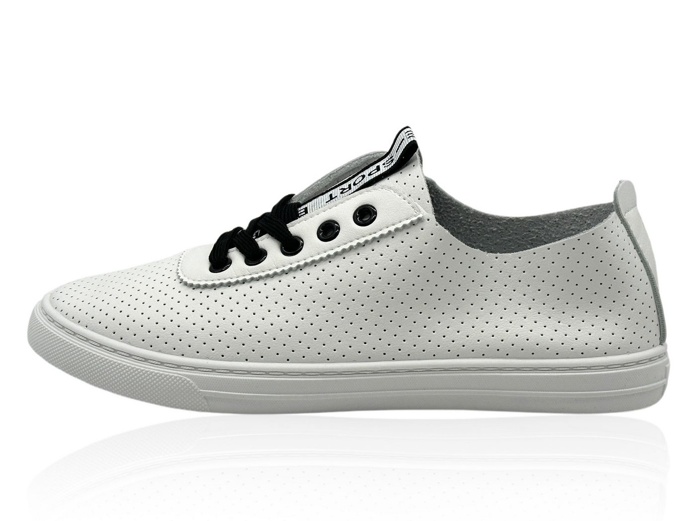 Nowaland Damen Ledersneaker aus besonders weichem Echtleder Sneaker Besonders weiches Echtleder und atmungsaktive Lochung (schwarz/weiß)
