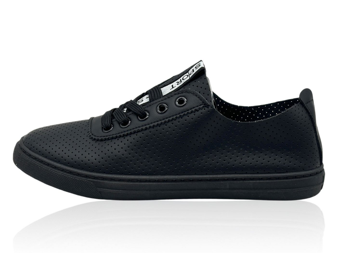 Nowaland Damen Ledersneaker aus besonders weichem Echtleder Sneaker Besonders weiches Echtleder und atmungsaktive Lochung (schwarz)