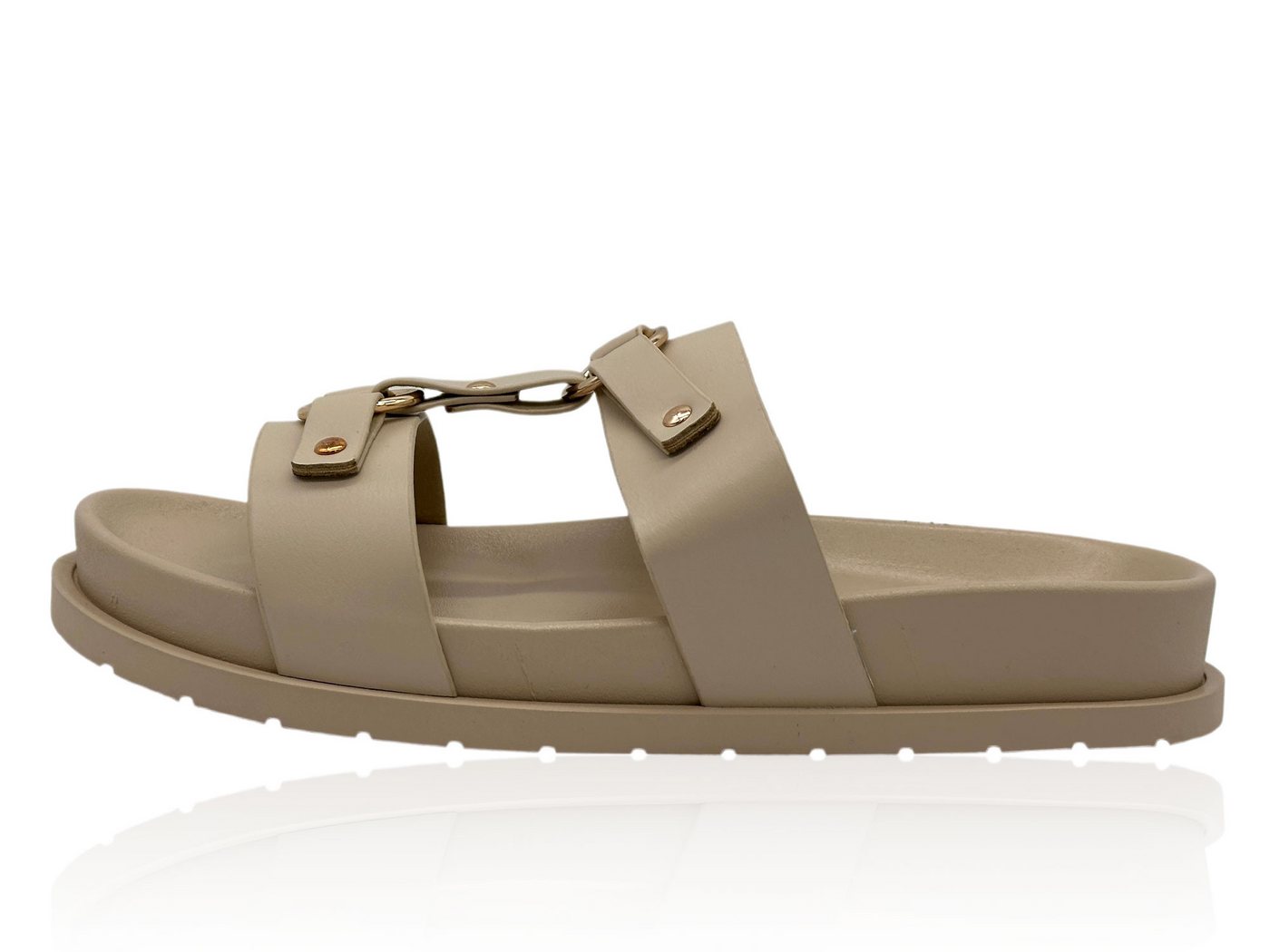 Nowaland Damen Sandalen – Leichte Pantoletten mit dekorativen Riemen Pantolette Sommerlich, leicht, bequem und stilvoll kombinierbar (beige)