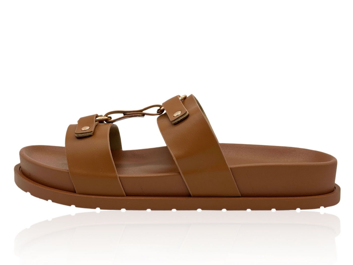 Nowaland Damen Sandalen – Leichte Pantoletten mit dekorativen Riemen Pantolette Sommerlich, leicht, bequem und stilvoll kombinierbar (braun)