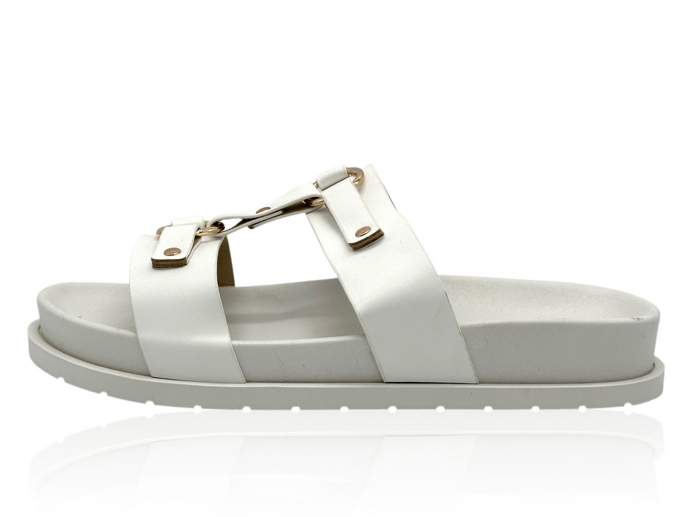 Nowaland Damen Sandalen – Leichte Pantoletten mit dekorativen Riemen Pantolette Sommerlich, leicht, bequem und stilvoll kombinierbar (weiß)
