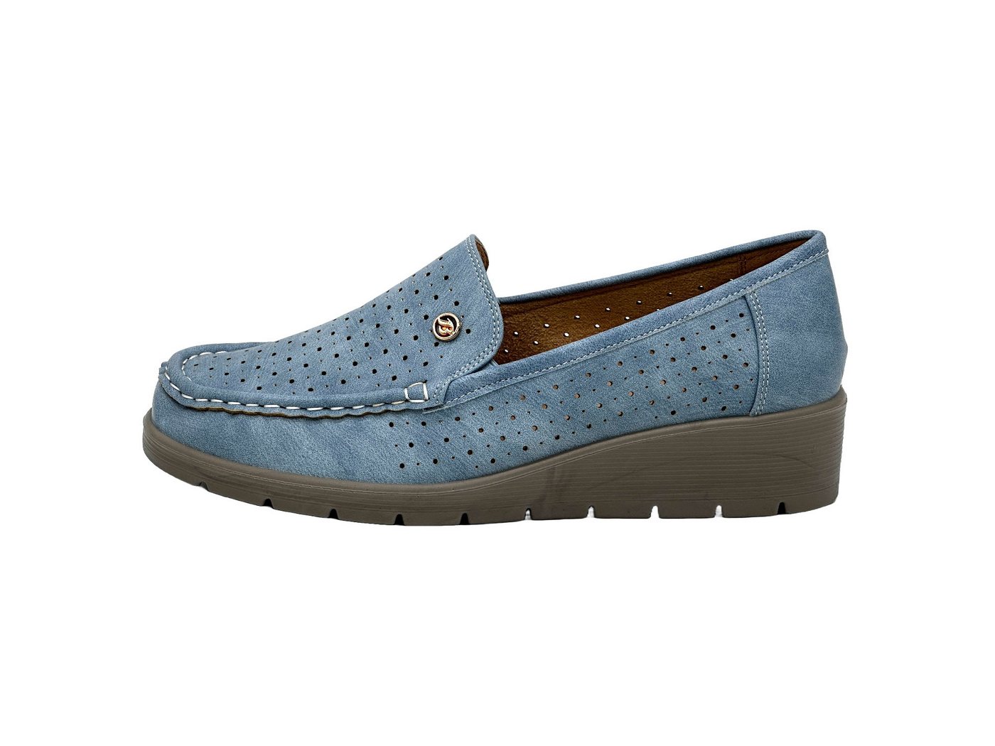 Nowaland Damen Slipper mit Keilsohle Slipper Atmungsaktiv, leicht, flexible Keilsohle, bequem (blau)