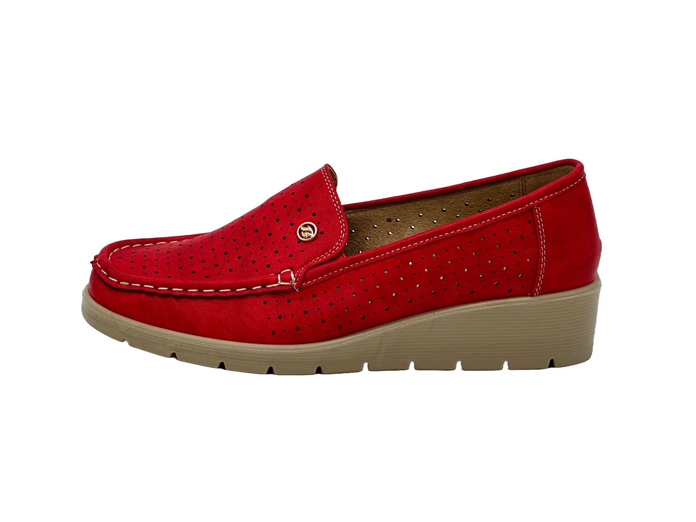 Nowaland Damen Slipper mit Keilsohle Slipper Atmungsaktiv, leicht, flexible Keilsohle, bequem (rot)