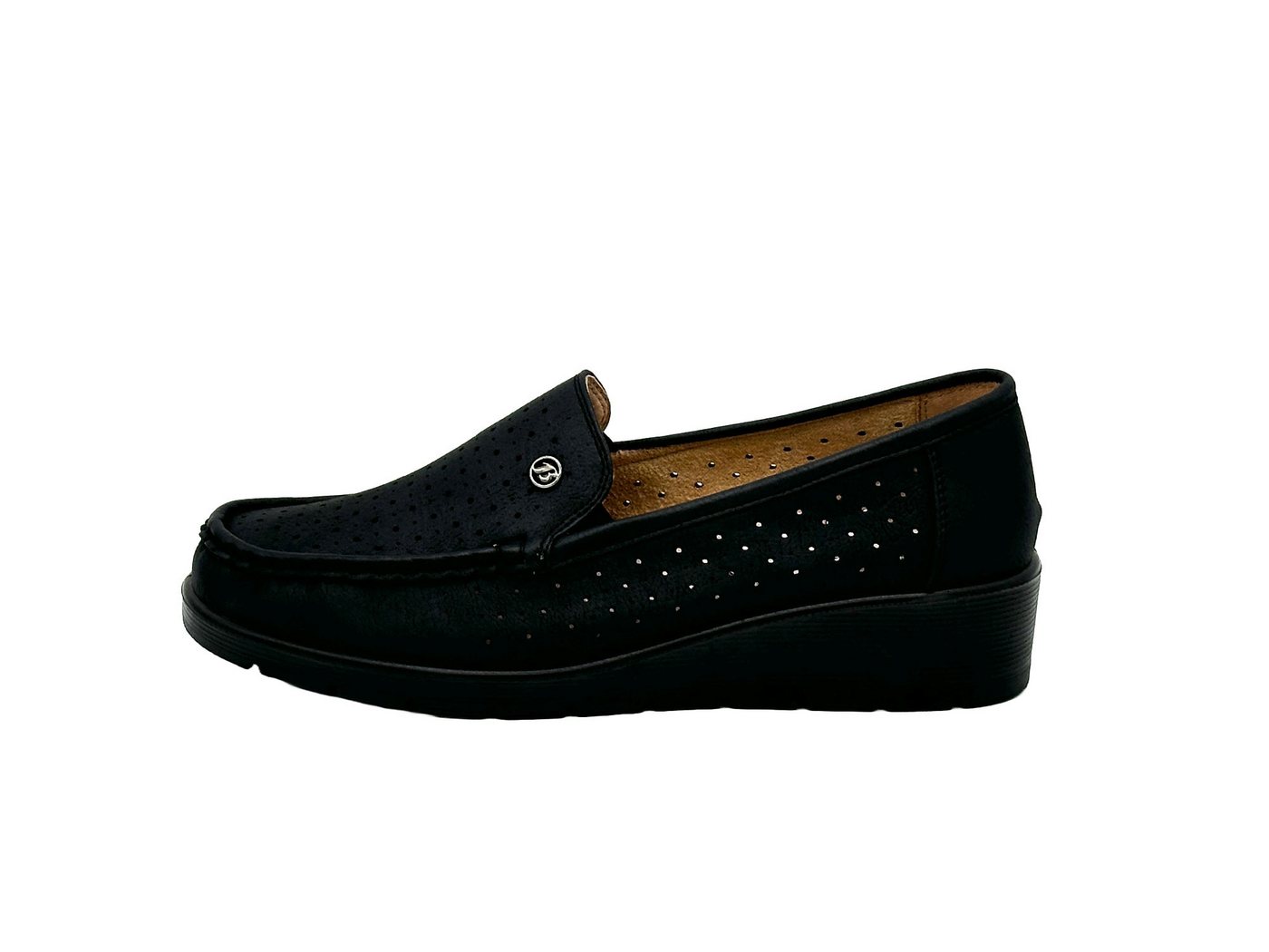Nowaland Damen Slipper mit Keilsohle Slipper Atmungsaktiv, leicht, flexible Keilsohle, bequem (schwarz)