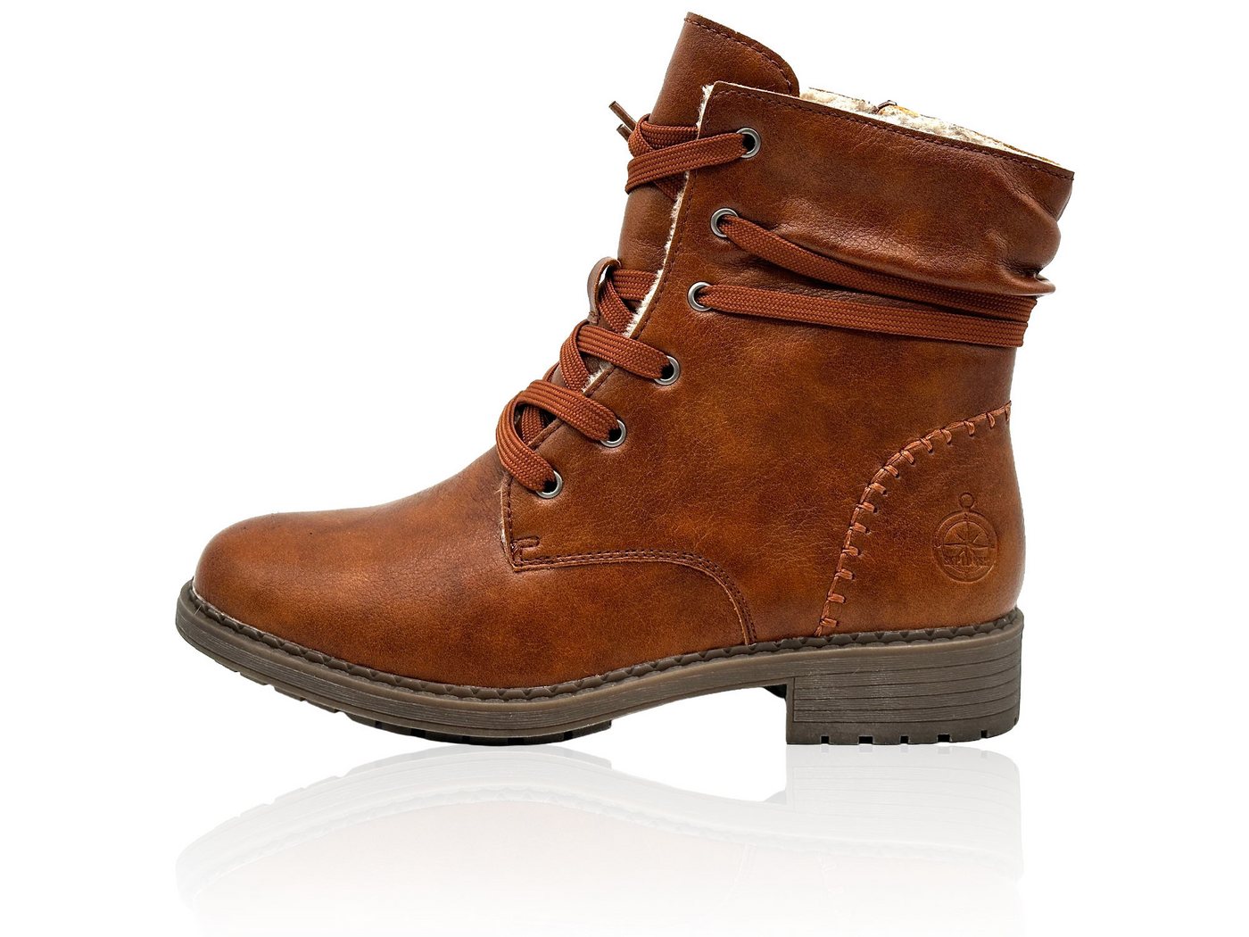 Nowaland Damen Winterstiefeletten mit Warmfutter Winterstiefelette Gefütterte Kunstleder-Stiefeletten mit seitlichem Reißverschluss