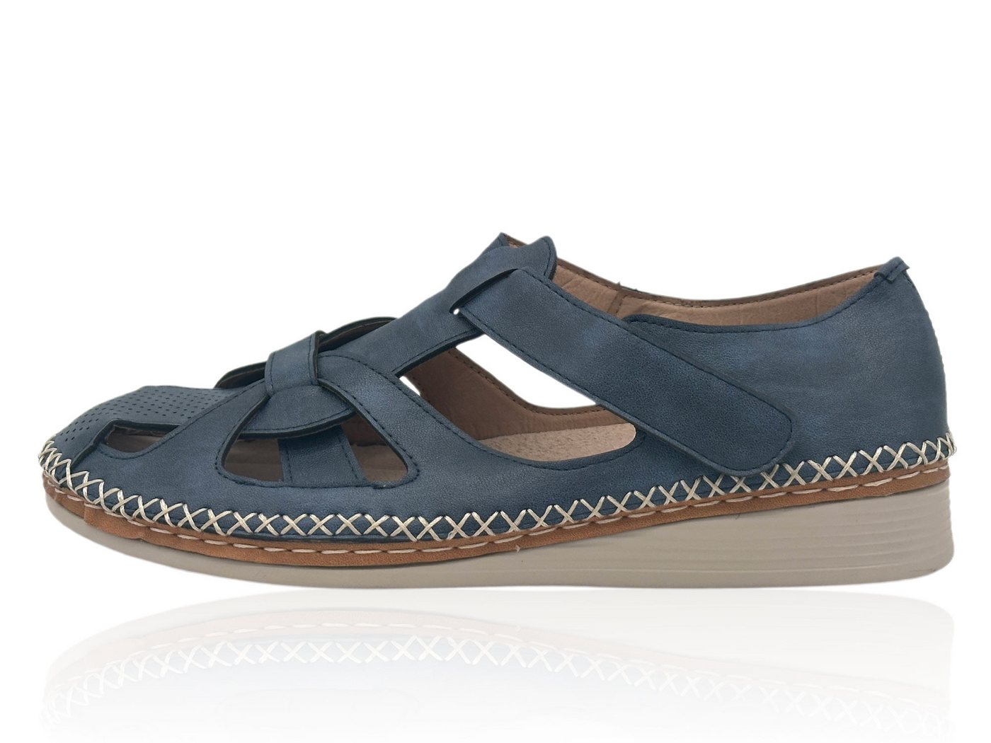 Nowaland Halboffene Damen Sandalen mit stabiler Passform und Komfortsohle Sandale Atmungsaktiv, stabiler Halt, weich und flexibel (blau)