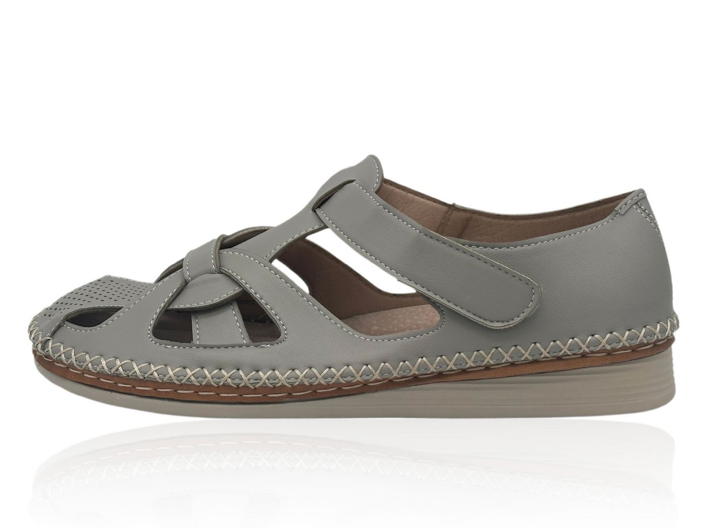 Nowaland Halboffene Damen Sandalen mit stabiler Passform und Komfortsohle Sandale Atmungsaktiv, stabiler Halt, weich und flexibel (grau)