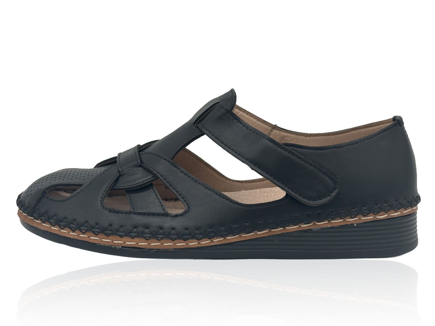 Nowaland Halboffene Damen Sandalen mit stabiler Passform und Komfortsohle Sandale Atmungsaktiv, stabiler Halt, weich und flexibel (schwarz)