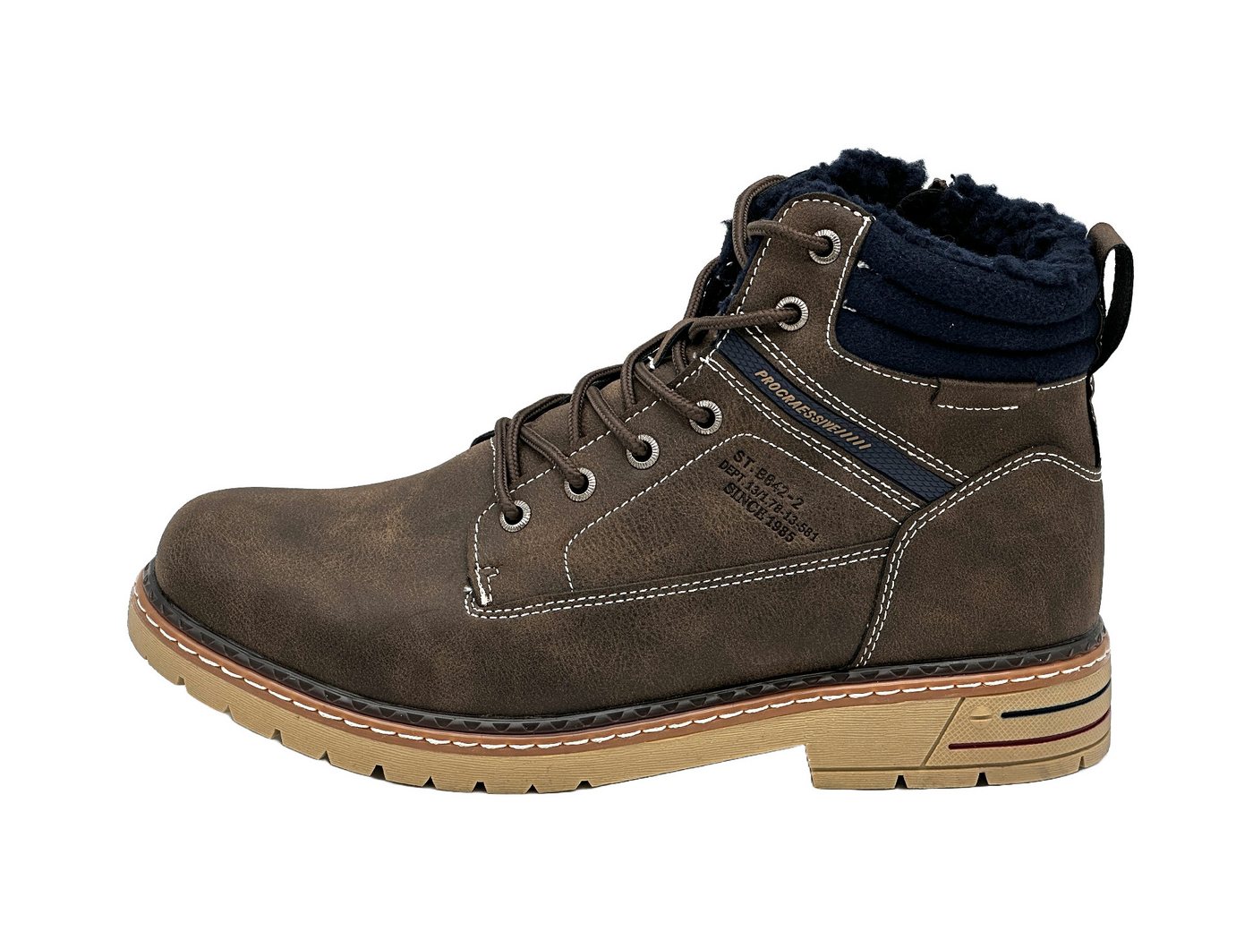 Nowaland Herren Bootsschuh Winterstiefel Schnürung & Reißverschluss, Rutschfeste Außensohle