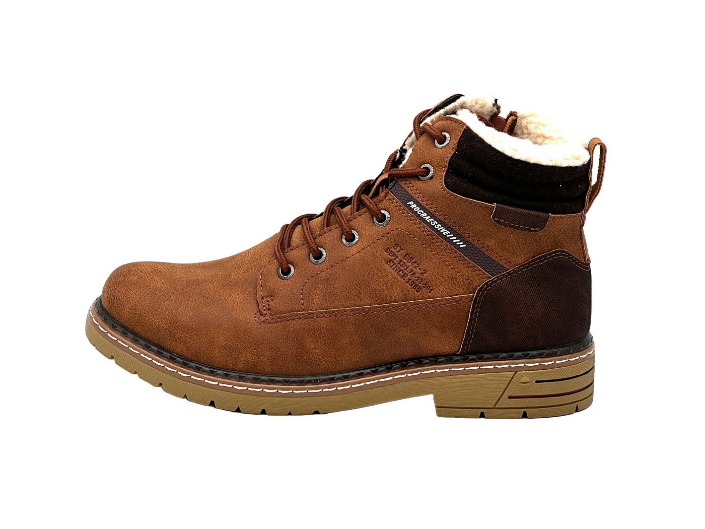 Nowaland Herren Bootsschuh Winterstiefel Schnürung & Reißverschluss, Rutschfeste Außensohle