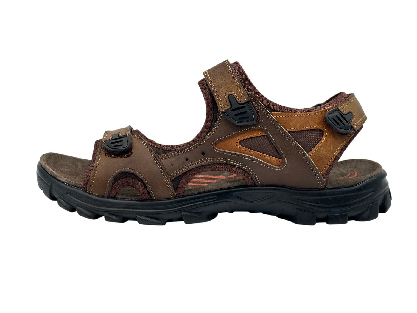 Nowaland Herren Trekkingsandalen aus Leder mit Klettverschluss Trekkingsandale Robuste Trekkingsandalen mit rutschfester Sohle und gepolsterter Sohle (braun)