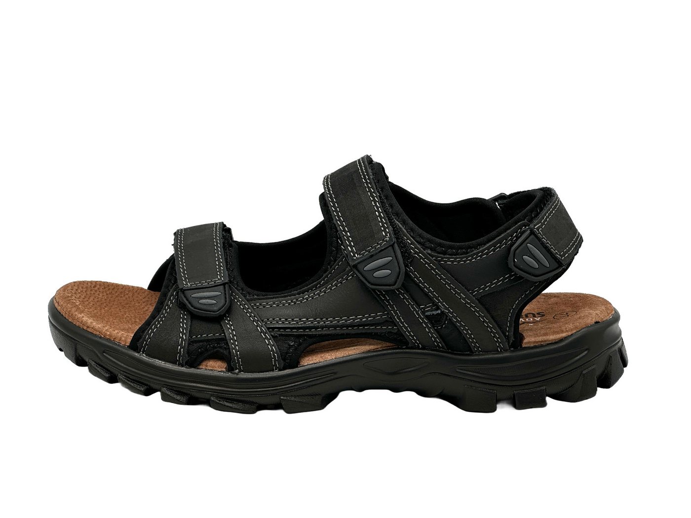 Nowaland Herren Trekkingsandalen aus Leder mit Klettverschluss Trekkingsandale Robuste Trekkingsandalen mit rutschfester Sohle und gepolsterter Sohle (schwarz)