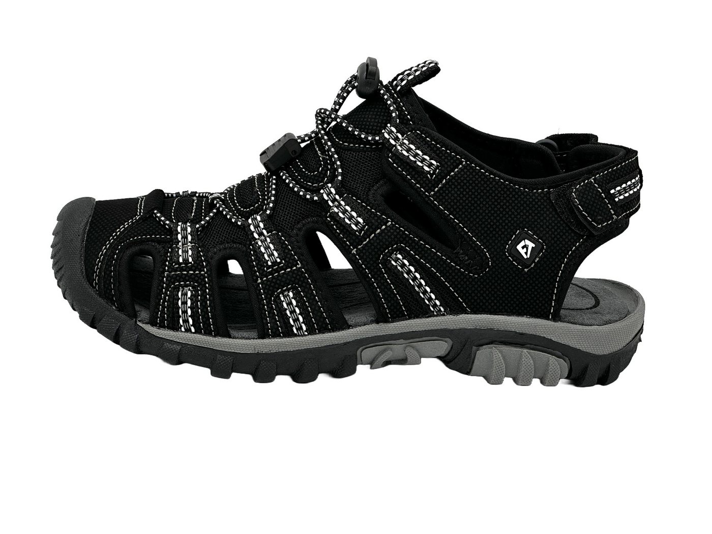 Nowaland Trekkingsandalen mit Zehenschutz und Klettverschluss Trekkingsandale Funktionale Trekkingsandalen mit geschlossener Front und gutem Grip (schwarz/weiß)