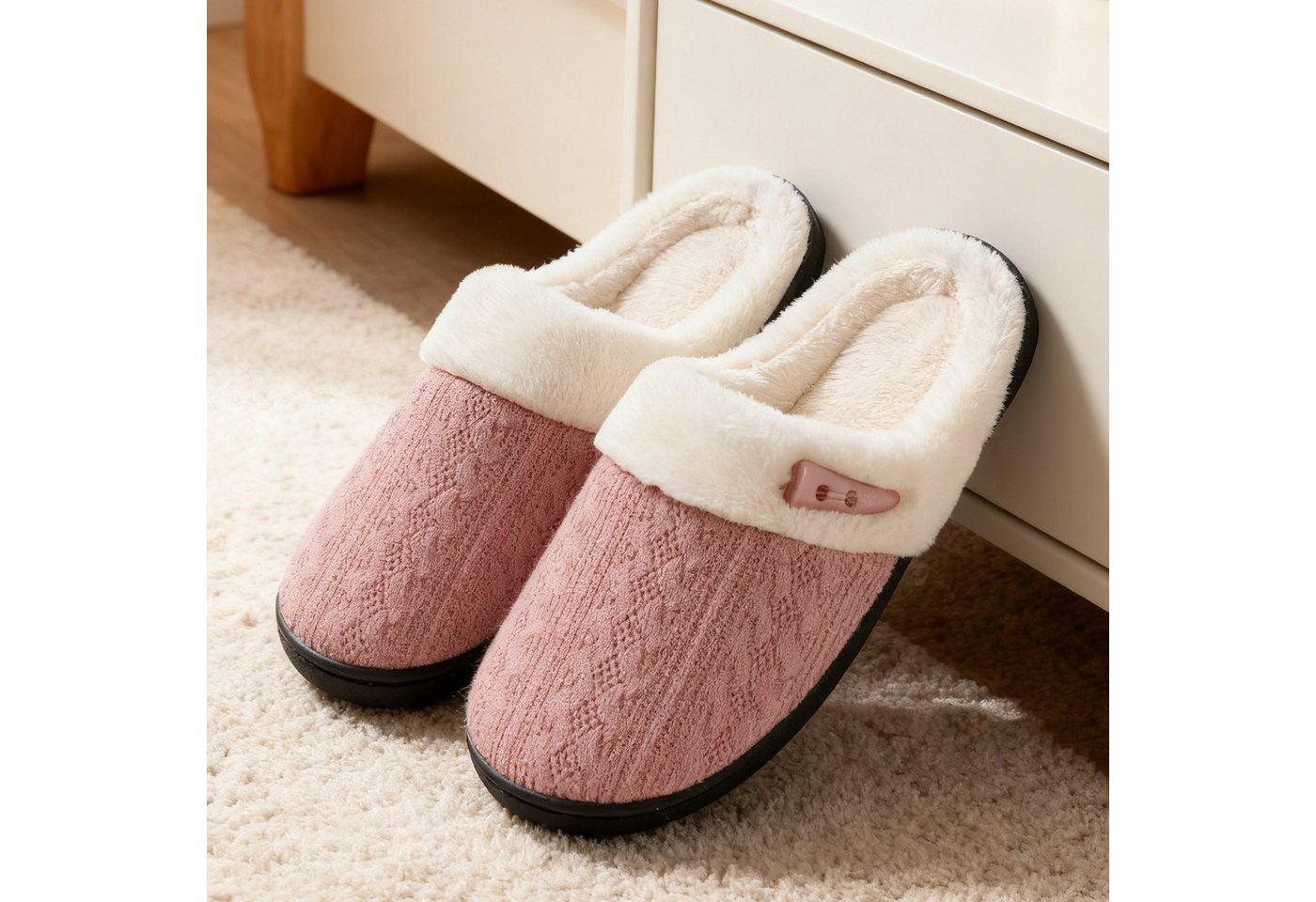 OKWISH Flausch-Hausschuhe für Damen und Herren Strickslipper Indoor Slipper Plüsch Hausschuhe (Gummisohle für komfortables Gehen im Innenbereich, 1-tlg., atmungsaktivem Strickstoff mit hochdichtem Memory-Schaum) Unisex-Hausschuhe ideal für täglichen Indoor-Gebrauch