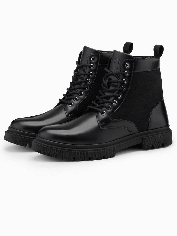 OMBRE Herren-Trapperstiefel mit hohem Schaft aus kombinierten Materialien Schnürboots