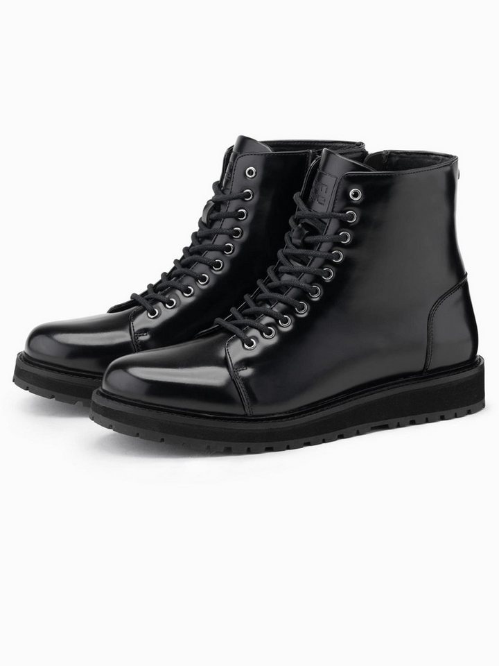 OMBRE Hohe Herren-Boots aus glänzendem Öko-Leder Schnürboots