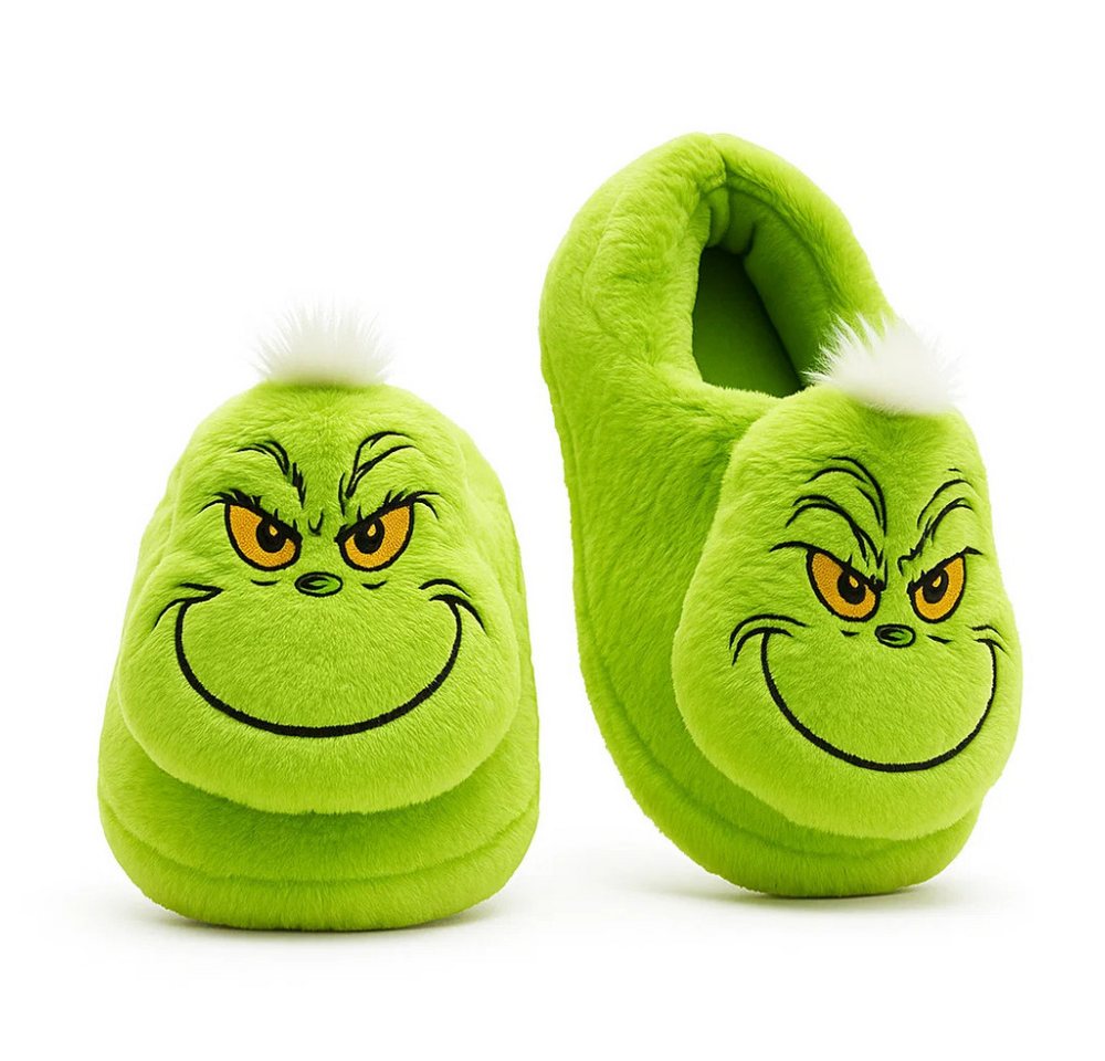 ONOMATO! Grinch Hausschuhe 3D Plüsch Pantoffeln mit fester Sohle Hausschuh
