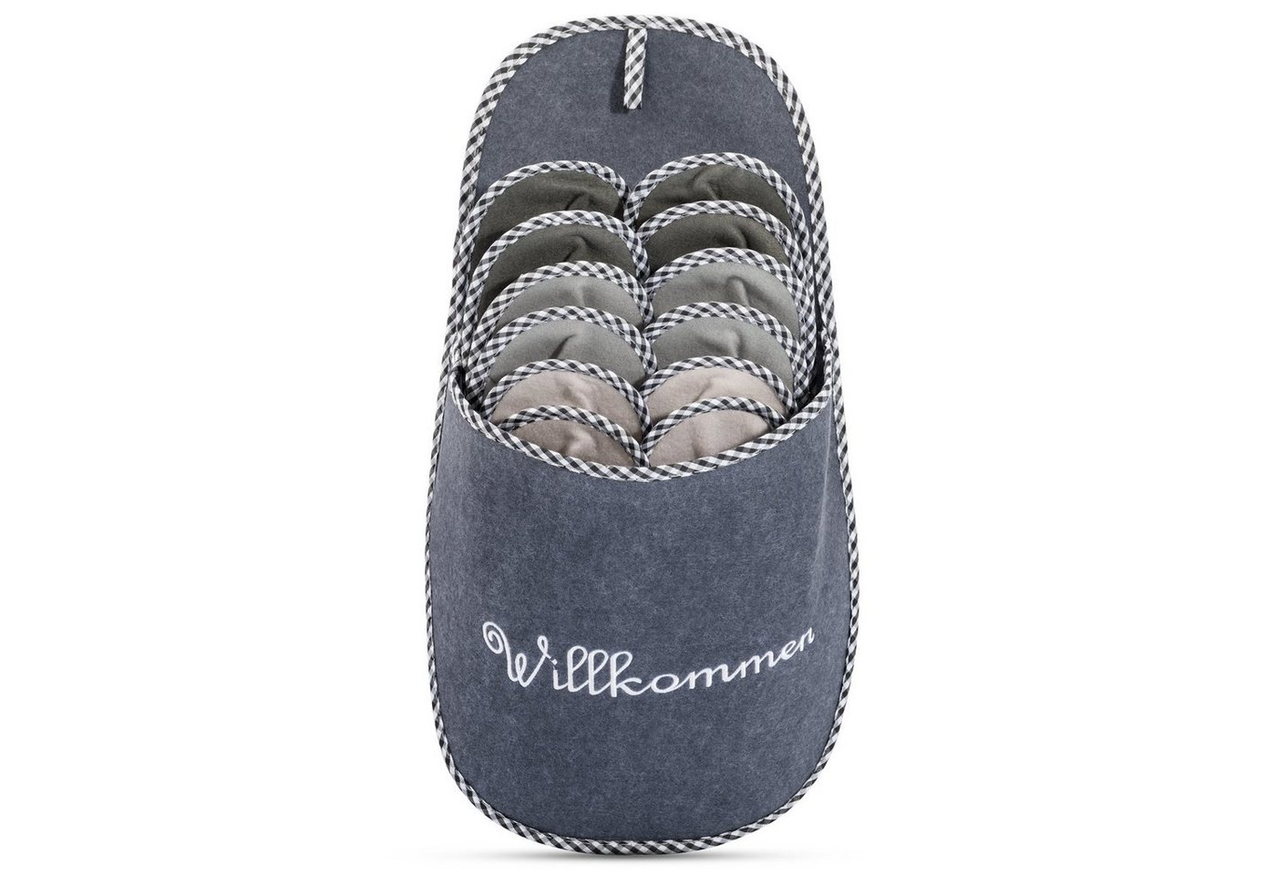 ONVAYA ABS Gästehausschuhe 6 Paar, Gästepantoffel Willkommen grau, Filz Pantoffel
