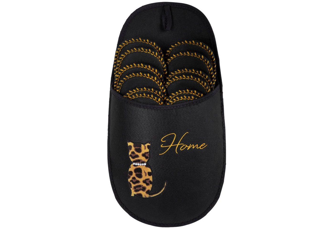 ONVAYA ABS Gästepantoffel, Home Leo Katze, 6er Set, Antirutsch, Filz Plüsch Hausschuhe