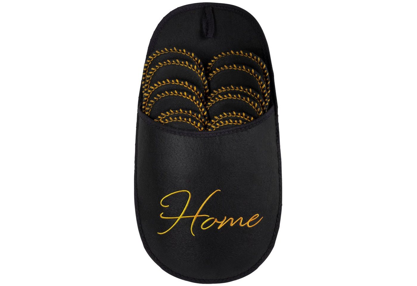ONVAYA ABS Gästepantoffel, Home schwarz-gold, 6er Set, Antirutsch, Filz Plüsch Hausschuhe