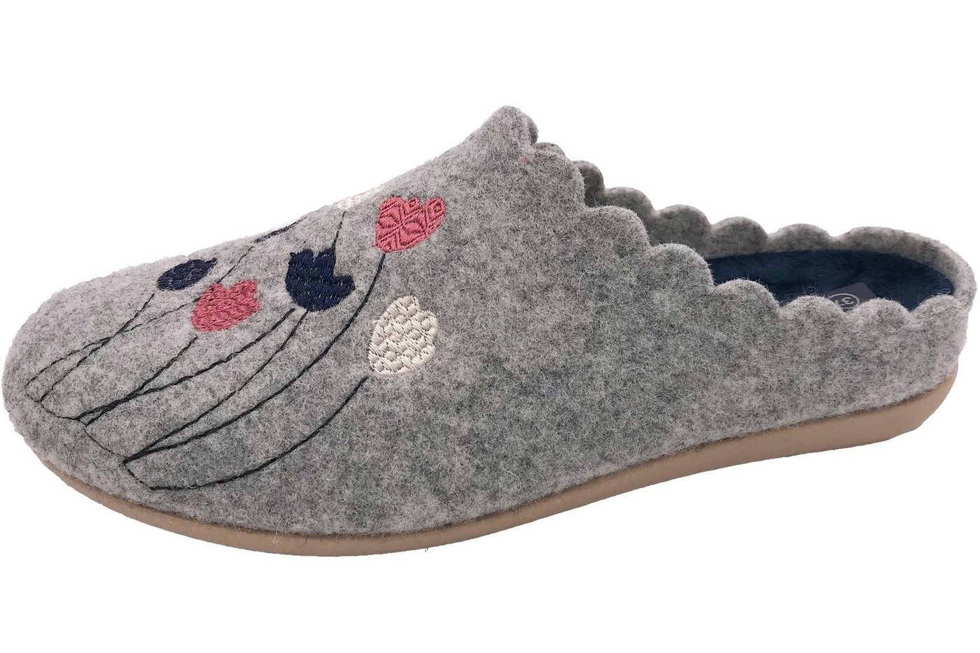 PADERO Damen Pantoffel Filz Hausschuh (Blume-B1)